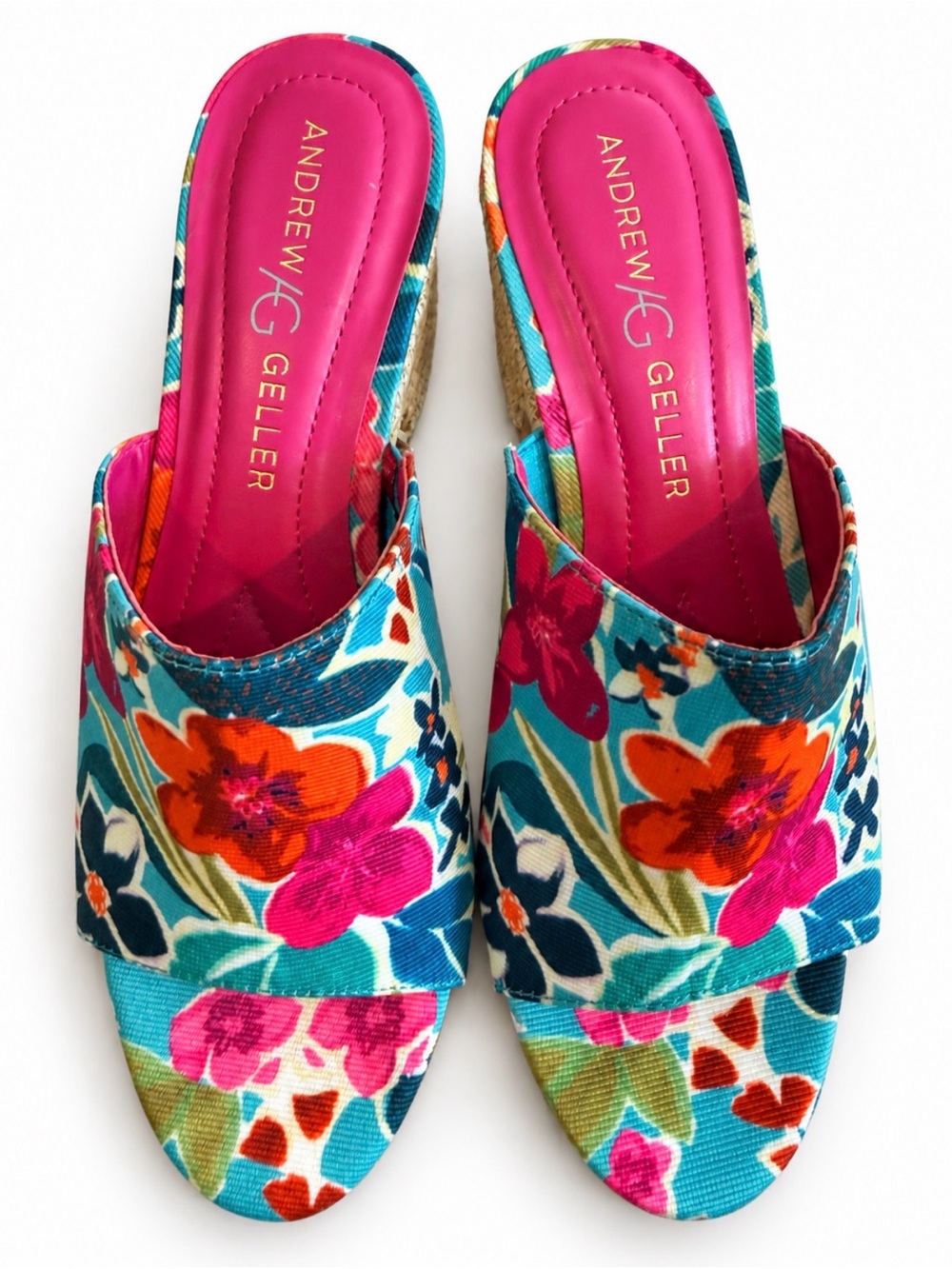 Andrew Geller Womens Burnette Sandals Block Heel Shoes Flower Slip On Floral, 8M